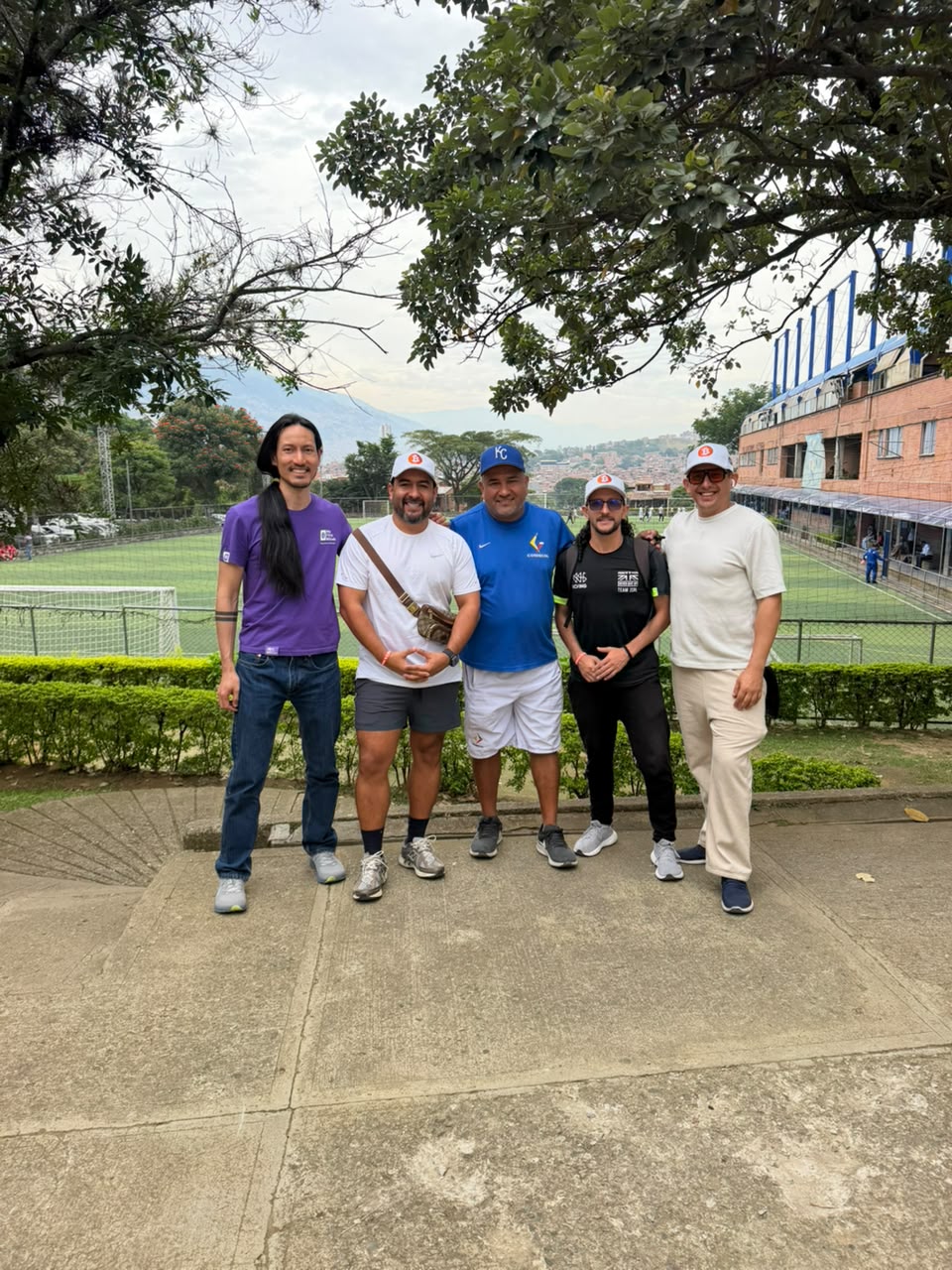 Field visit in Bello, Antioquia: Weimar Guzmán, head coach of Halcones de Bello and member of COSDECOL, alongside members of Satoshi Team and My First Bitcoin